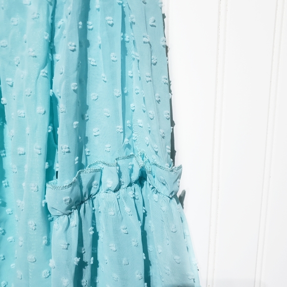 ● S O L D ● Turqouise Blue Ruffled Off Shoulder Peasant Top - Picture 5 of 8